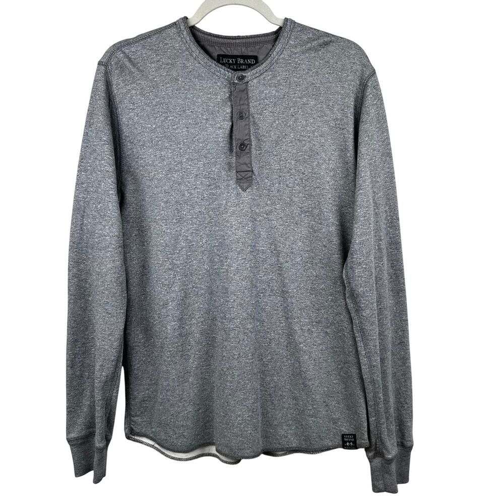 Lucky Brand Black Label Men's Henley Shirt Gray Mid Weight Long Sleeve Size Med